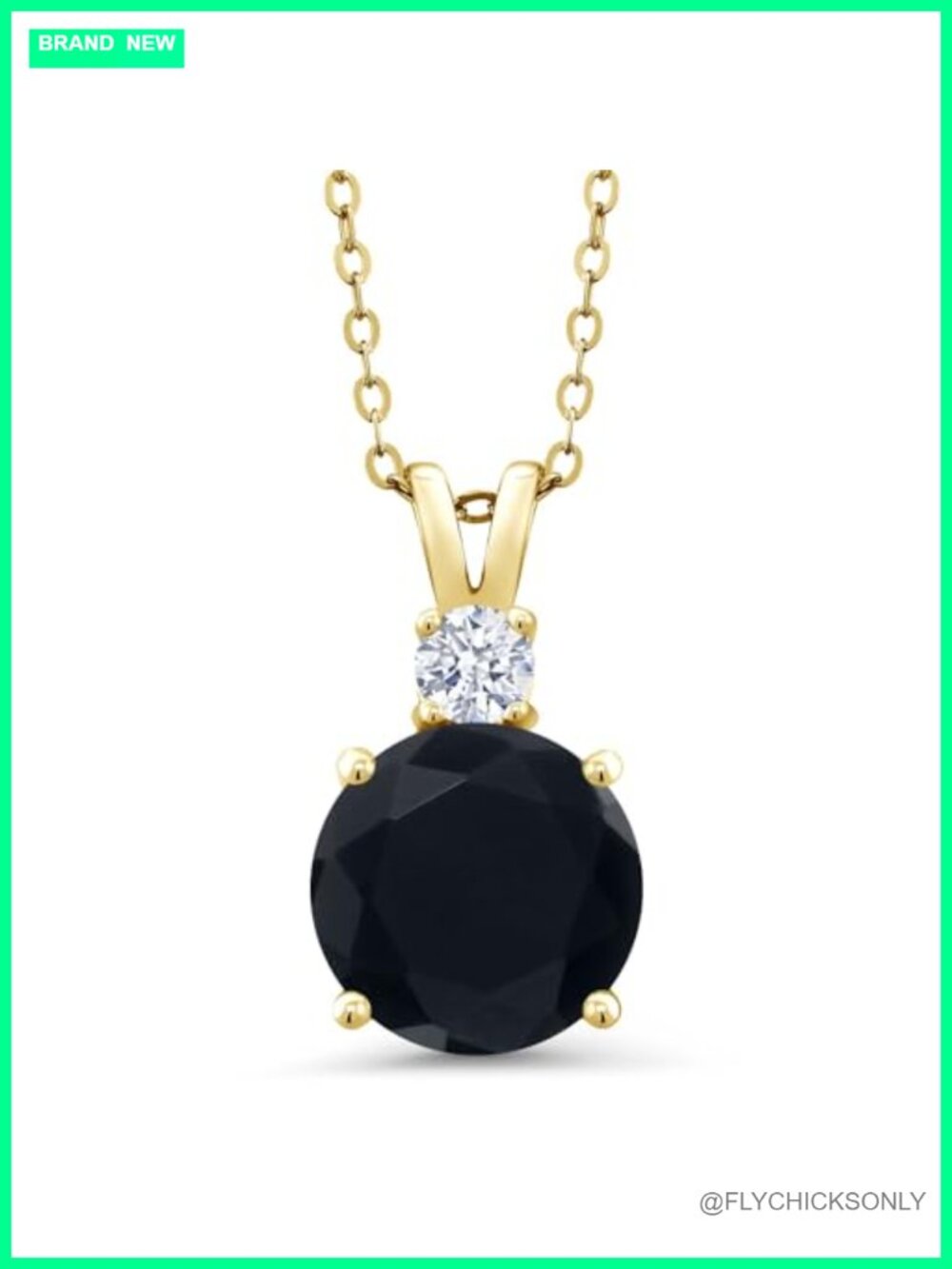 18K Yellow Gold Plated Silver Black Onyx Pendant Necklace
